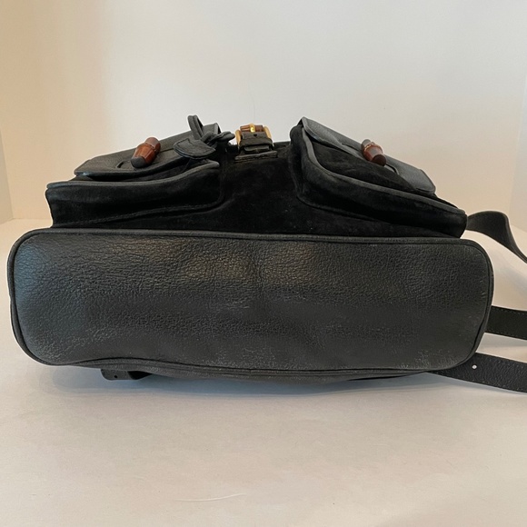 Gucci Black Leather Suede Bamboo Backpack Bag